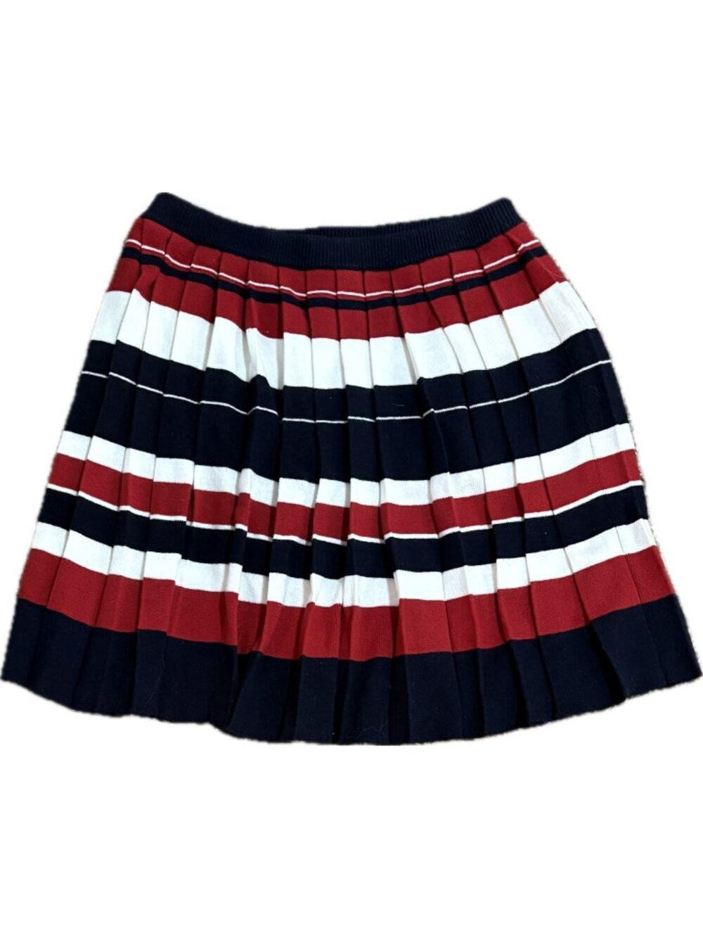 New VTG Best & Co 6 Skirt Pleated Sweater Navy Blue Red White Striped